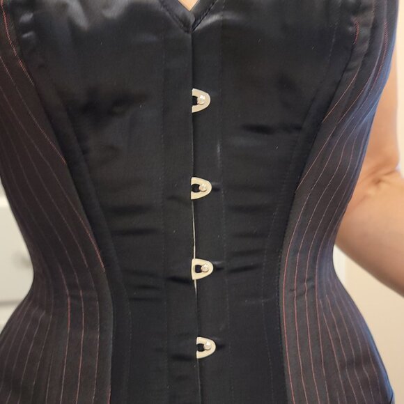 Classy pin-striped custom overbust corset never used and Lip Serviceskirt,All Products : American Fashion Style Bags On Sale